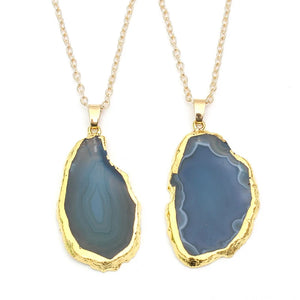 Colorful Quartz Crystal Agate Slice Pendant Necklace