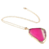 Colorful Quartz Crystal Agate Slice Pendant Necklace