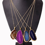 Colorful Quartz Crystal Agate Slice Pendant Necklace