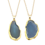 Colorful Quartz Crystal Agate Slice Pendant Necklace