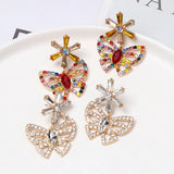 Vintage Butterfly Lobster Earrings Rhinestone Animal Drop Earrings Female