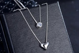 925 Silver Double Layer CZ Love-heart Pendant Necklace for Women