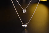 925 Silver Double Layer CZ Love-heart Pendant Necklace for Women