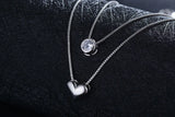 925 Silver Double Layer CZ Love-heart Pendant Necklace for Women