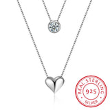 925 Silver Double Layer CZ Love-heart Pendant Necklace for Women