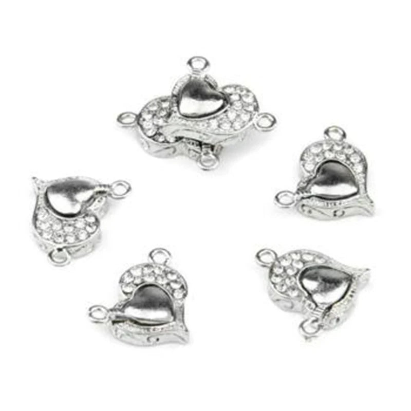 20pcs 21*16mm Heart Metal Rhinestone Magnetic Clasp for Bracelet Necklace