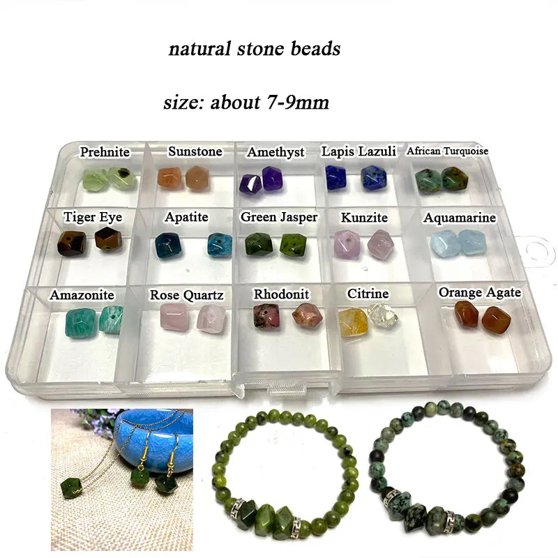 DIY Natural Stone Beads Kit Green Jade Agates Amethyst Water Drop Shape