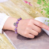Purple Natural Crystal Bead Bracelet with Tibetan Silver Fish