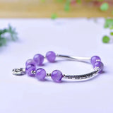 Purple Natural Crystal Bead Bracelet with Tibetan Silver Fish