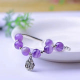Purple Natural Crystal Bead Bracelet with Tibetan Silver Fish