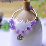 Purple Natural Crystal Bead Bracelet with Tibetan Silver Fish
