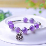 Purple Natural Crystal Bead Bracelet with Tibetan Silver Fish