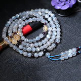 Gray Moonlight Stone Bracelet 108 Buddha Beads Necklace Crystal Jewelry