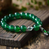 Green Crystal Bracelet with Butterfly Pendant, 10mm Beads