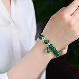 Green Crystal Bracelet with Butterfly Pendant, 10mm Beads