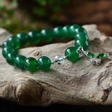 Green Crystal Bracelet with Butterfly Pendant, 10mm Beads
