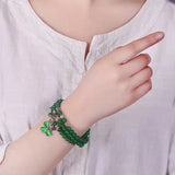 Green Crystal Bracelets Lucky Tibetan Silver Four Leaf Glass Pendant for Women