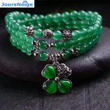 Green Crystal Bracelets Lucky Tibetan Silver Four Leaf Glass Pendant for Women