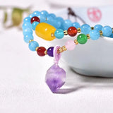 Light Natural Stone Bracelet with Purple Crystal Pendant