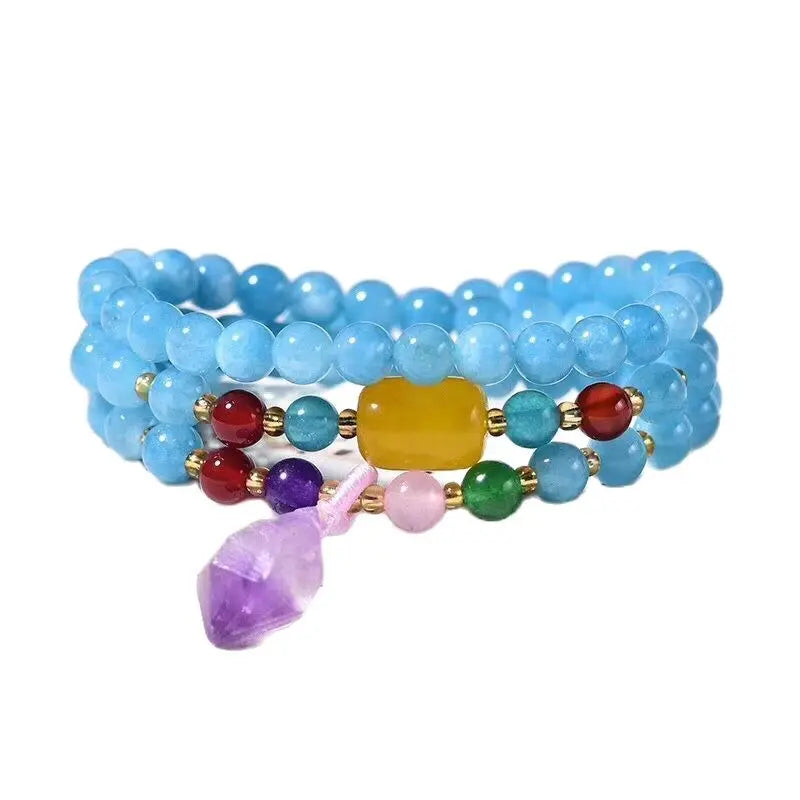 Light Natural Stone Bracelet with Purple Crystal Pendant