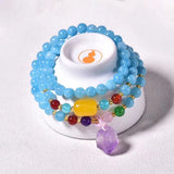 Light Natural Stone Bracelet with Purple Crystal Pendant