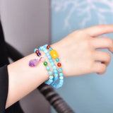 Light Natural Stone Bracelet with Purple Crystal Pendant