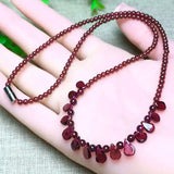 Garnet Stone Necklace with Raindrop Pendant Princess Necklace Women Jewelry