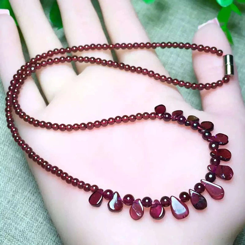 Garnet Stone Necklace with Raindrop Pendant Princess Necklace Women Jewelry