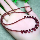 Garnet Stone Necklace with Raindrop Pendant Princess Necklace Women Jewelry