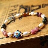 Tourmaline Crystal and Pearl Bracelet for Women