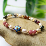 Tourmaline Crystal and Pearl Bracelet for Women