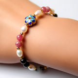 Tourmaline Crystal and Pearl Bracelet for Women
