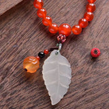 Red Crystal Bracelets 108 Round 6mm Buddha Beads Lucky Leaf Pendant