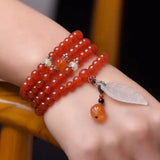 Red Crystal Bracelets 108 Round 6mm Buddha Beads Lucky Leaf Pendant