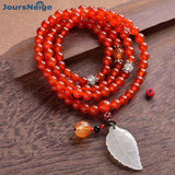 Red Crystal Bracelets 108 Round 6mm Buddha Beads Lucky Leaf Pendant