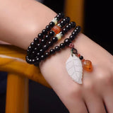 Red Crystal Bracelets 108 Round 6mm Buddha Beads Lucky Leaf Pendant