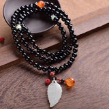 Red Crystal Bracelets 108 Round 6mm Buddha Beads Lucky Leaf Pendant