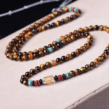 Yellow Tiger Eye Stone Bracelet 108 Buddha Bead Wristband for Men Women