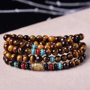 Yellow Tiger Eye Stone Bracelet 108 Buddha Bead Wristband for Men Women