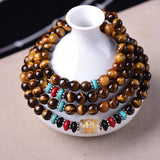 Yellow Tiger Eye Stone Bracelet 108 Buddha Bead Wristband for Men Women