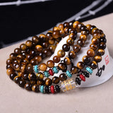 Yellow Tiger Eye Stone Bracelet 108 Buddha Bead Wristband for Men Women