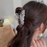 Marbling Acetate Hair Claw Clips with Rhinestone Flower for Women Girls