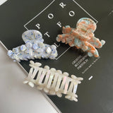 Marbling Acetate Hair Claw Clips with Rhinestone Flower for Women Girls