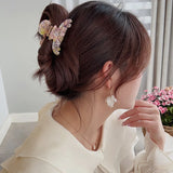 Marbling Acetate Hair Claw Clips with Rhinestone Flower for Women Girls