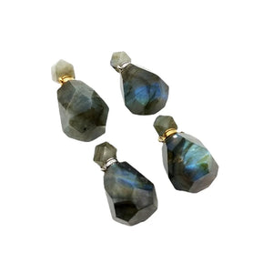 Labradorite Perfume Bottle Rainbow Gemstone Diffuser Stone Vial Charm Necklace