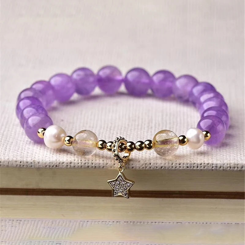 Lavender Purple Crystal Bracelet with Star Charm for Women