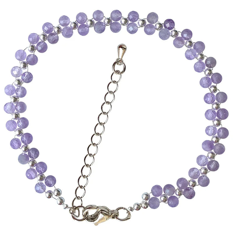 Lavender Natural Crystal Bracelet Faceted Bead Women Adjustable Jewelry