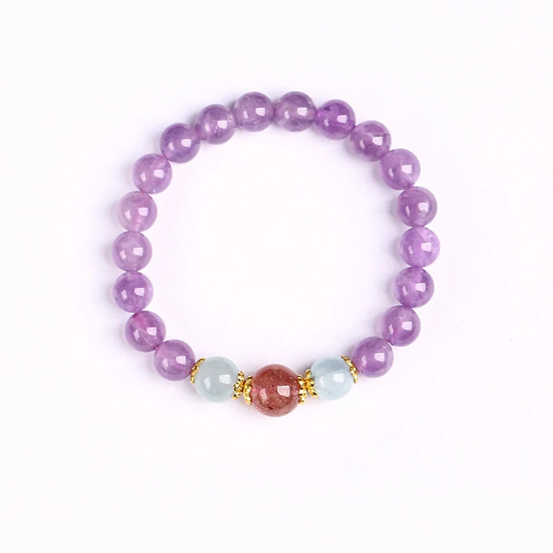 Lavender Purple Crystal Bracelet Strawberry Bead Lucky Fresh Bracelet for Women