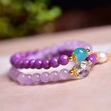 Lavender Purple Crystal Bracelets with Pearl Charm for Women