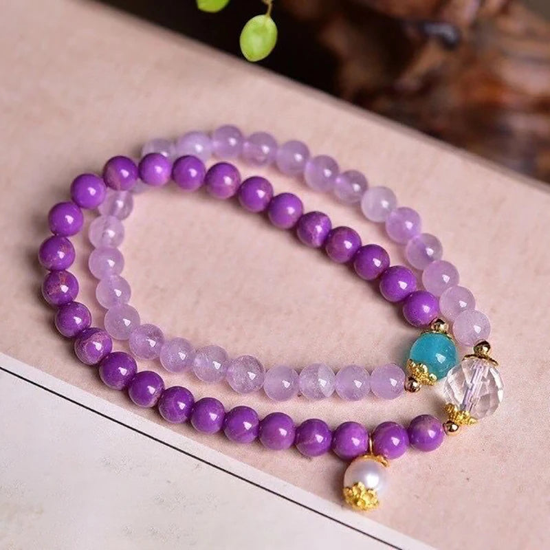 Lavender Purple Crystal Bracelets with Pearl Charm for Women